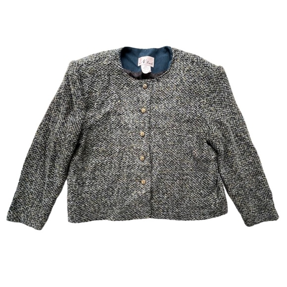 N Touch Jackets & Blazers - N Touch Women’s Size 16 Teal Blue Green Acrylic Tweed Lined Button Blazer Jacket